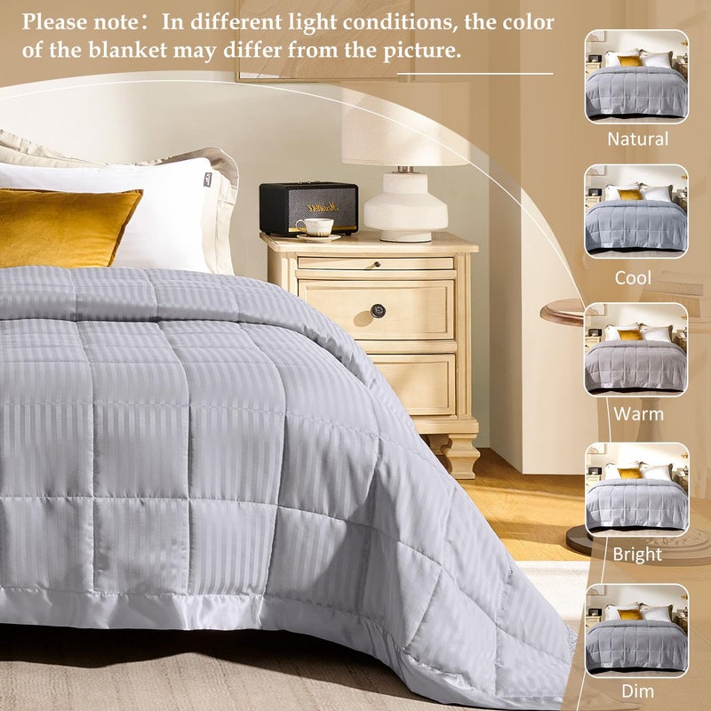 downluxe Queen Size Blanket with Satin Trim, Lightweight Down Alternative Blankets Queen Size for All Season, Machine Washable (Silver, 90x90 Inch) - Image 5